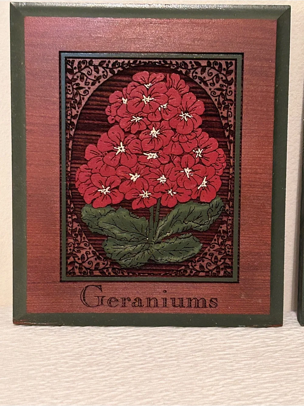 Set of 3 Hand Engraved Wooden Floral Plaques-By Artist Renee Urban